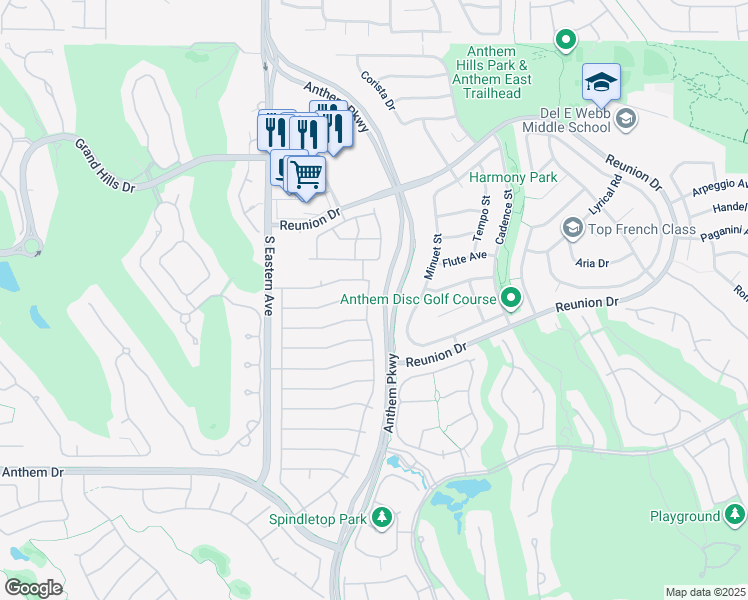 map of restaurants, bars, coffee shops, grocery stores, and more near 1442 Fieldbrook Street in Henderson