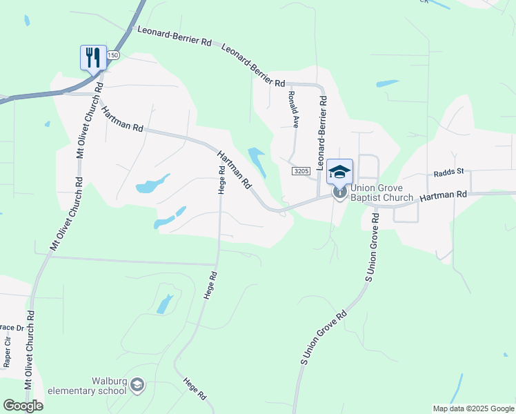 map of restaurants, bars, coffee shops, grocery stores, and more near 2615 Union Grove Road in Lexington