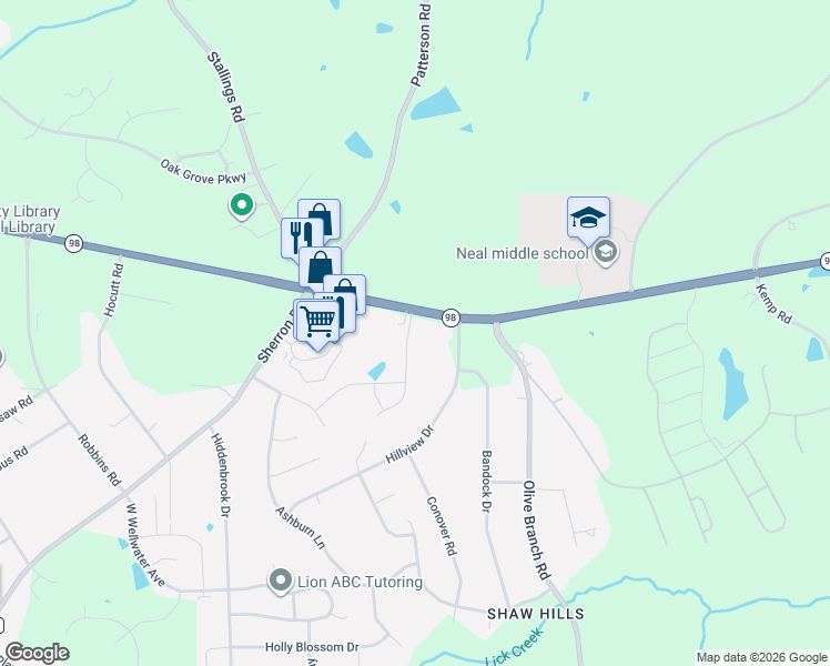 map of restaurants, bars, coffee shops, grocery stores, and more near 5220 Wake Forest Highway in Durham