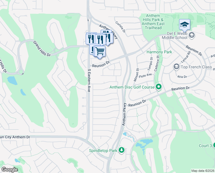 map of restaurants, bars, coffee shops, grocery stores, and more near 2548 Leighton Avenue in Henderson