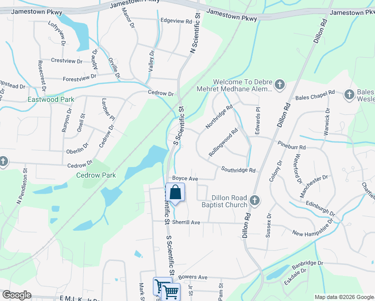 map of restaurants, bars, coffee shops, grocery stores, and more near 309 South Scientific Street in High Point