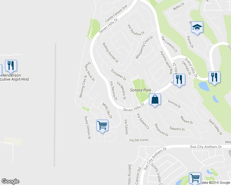 map of restaurants, bars, coffee shops, grocery stores, and more near 1408 Via Savona Drive in Henderson