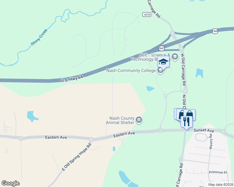 map of restaurants, bars, coffee shops, grocery stores, and more near 485 Shellcastle Road in Rocky Mount