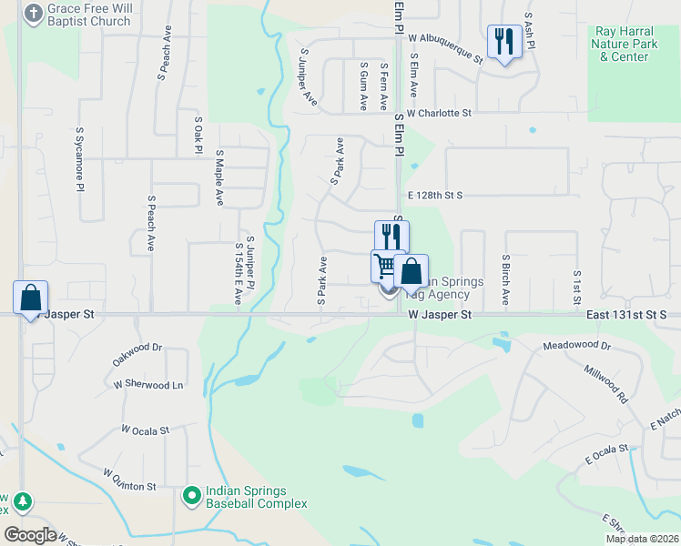 map of restaurants, bars, coffee shops, grocery stores, and more near 909 West Glendale Street in Broken Arrow