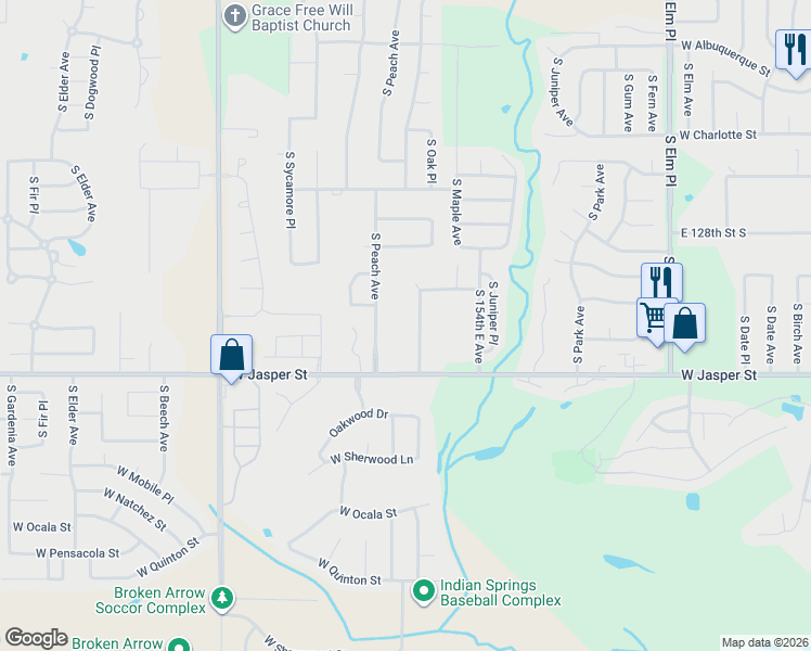 map of restaurants, bars, coffee shops, grocery stores, and more near 12912 South 152nd East Avenue in Broken Arrow