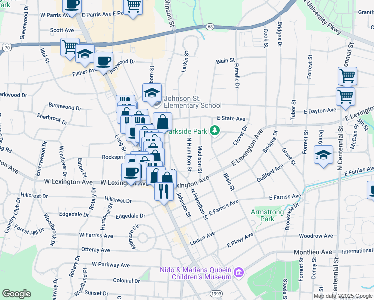 map of restaurants, bars, coffee shops, grocery stores, and more near 1434 North Hamilton Street in High Point