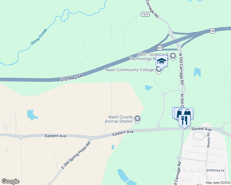 map of restaurants, bars, coffee shops, grocery stores, and more near 485 Shellcastle Road in Rocky Mount