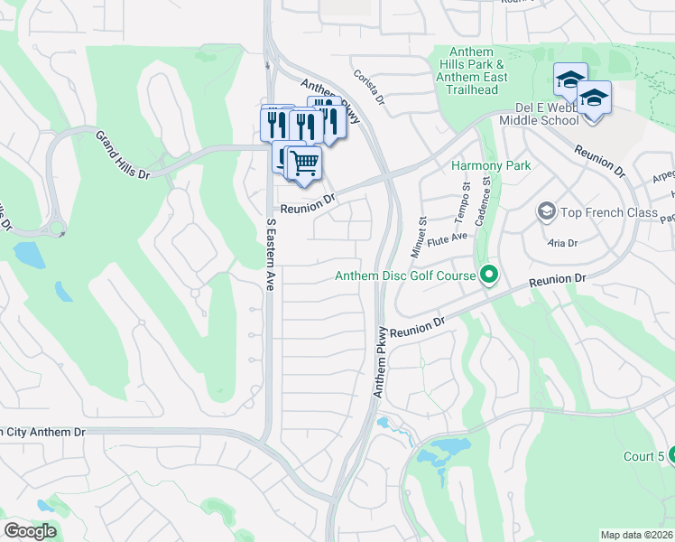 map of restaurants, bars, coffee shops, grocery stores, and more near 2540 Leighton Avenue in Henderson