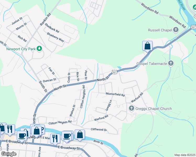 map of restaurants, bars, coffee shops, grocery stores, and more near 169-335 Dirt Way in Newport