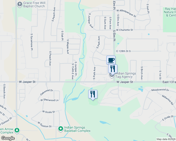 map of restaurants, bars, coffee shops, grocery stores, and more near 7909 South Juniper Avenue in Broken Arrow