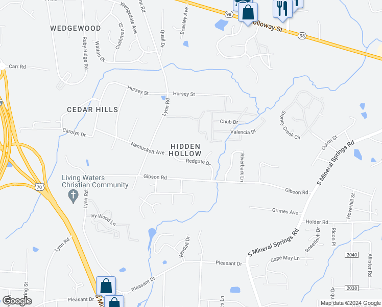 map of restaurants, bars, coffee shops, grocery stores, and more near 3318 Nantuckett Avenue in Durham