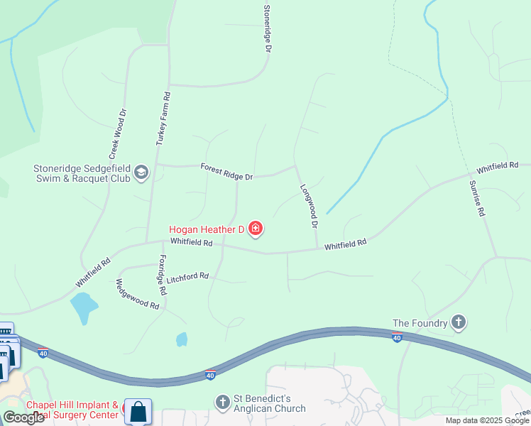 map of restaurants, bars, coffee shops, grocery stores, and more near 106 Foxridge Court in Chapel Hill