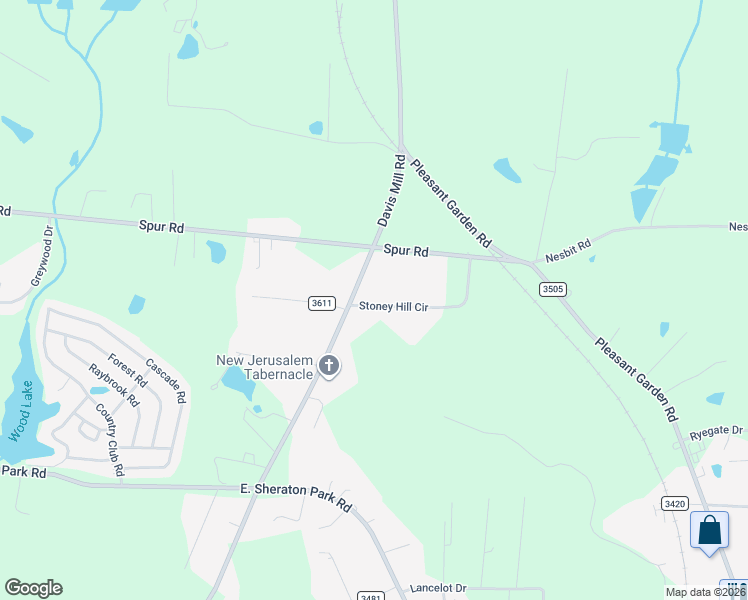 map of restaurants, bars, coffee shops, grocery stores, and more near 5305 Davis Mill Road in Greensboro