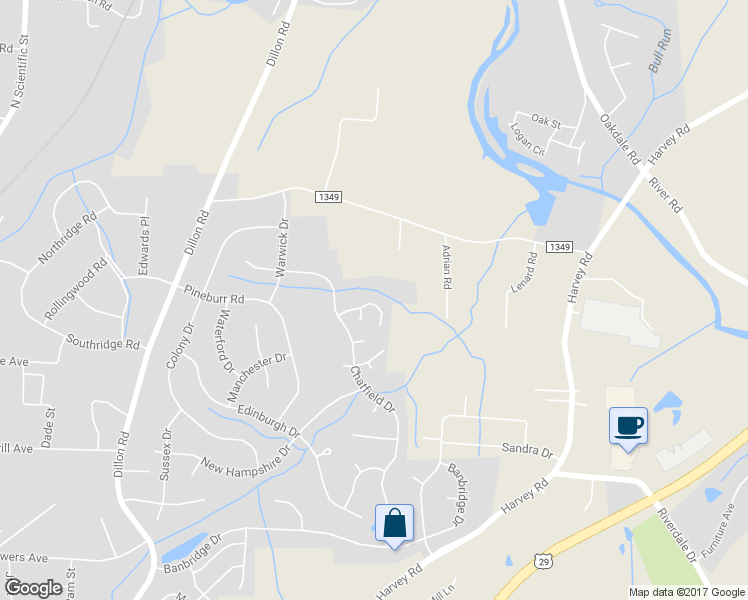 map of restaurants, bars, coffee shops, grocery stores, and more near 4019 Sherry Court in Jamestown