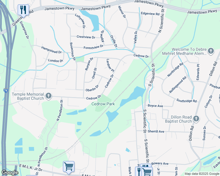 map of restaurants, bars, coffee shops, grocery stores, and more near 1812 Cedrow Drive in High Point