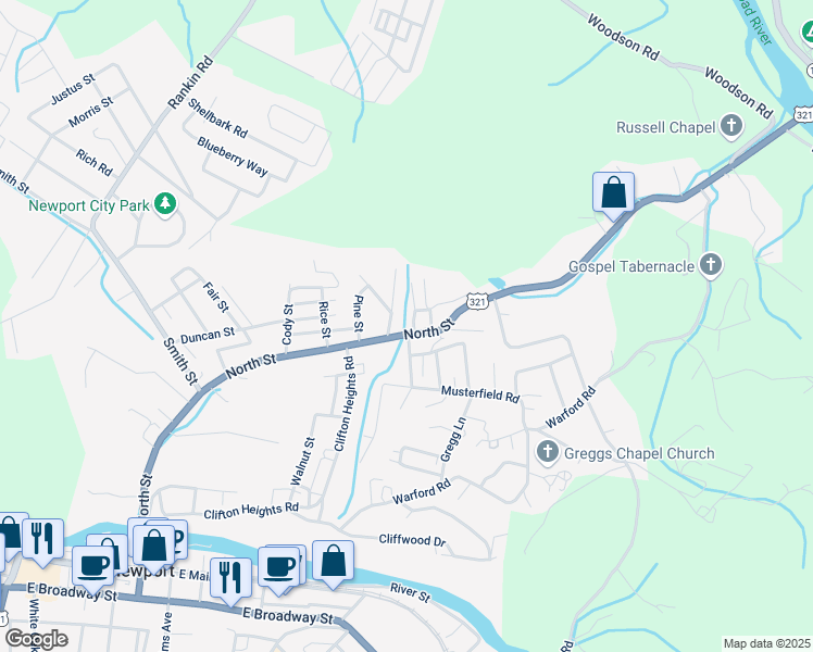 map of restaurants, bars, coffee shops, grocery stores, and more near 335 Dirt Way in Newport