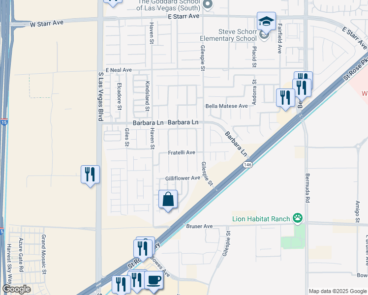 map of restaurants, bars, coffee shops, grocery stores, and more near 11771 Bergamo Court in Las Vegas