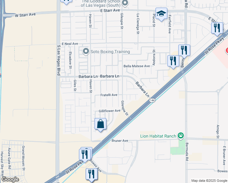 map of restaurants, bars, coffee shops, grocery stores, and more near 11794 Bergamo Court in Las Vegas