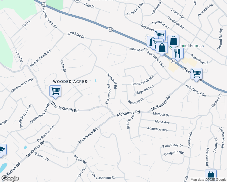 map of restaurants, bars, coffee shops, grocery stores, and more near 5209 Foxwood Road in Knoxville