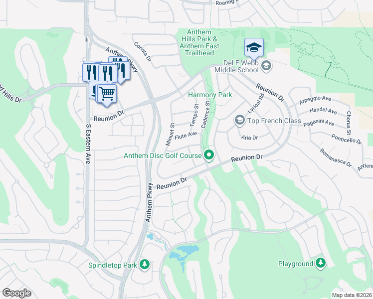 map of restaurants, bars, coffee shops, grocery stores, and more near 2378 Rainswept Avenue in Henderson