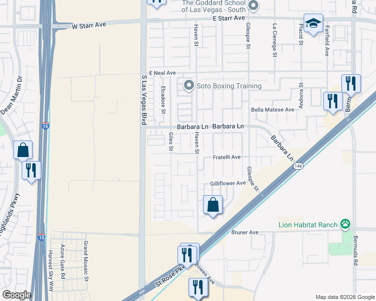 map of restaurants, bars, coffee shops, grocery stores, and more near 11770 Red Water Court in Las Vegas