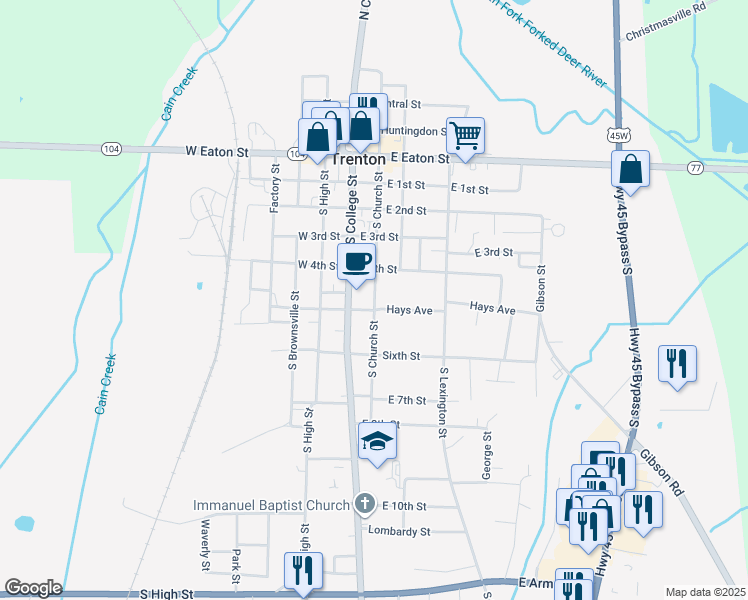 map of restaurants, bars, coffee shops, grocery stores, and more near South Church Street in Trenton