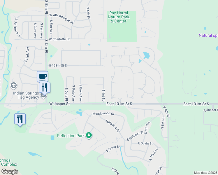 map of restaurants, bars, coffee shops, grocery stores, and more near 8101 South 1st Street in Broken Arrow
