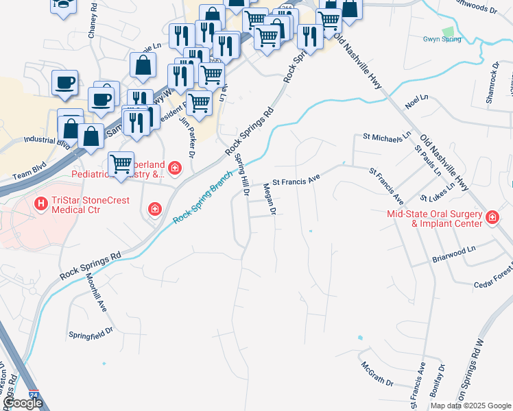 map of restaurants, bars, coffee shops, grocery stores, and more near 402 Fellers Lane in Smyrna