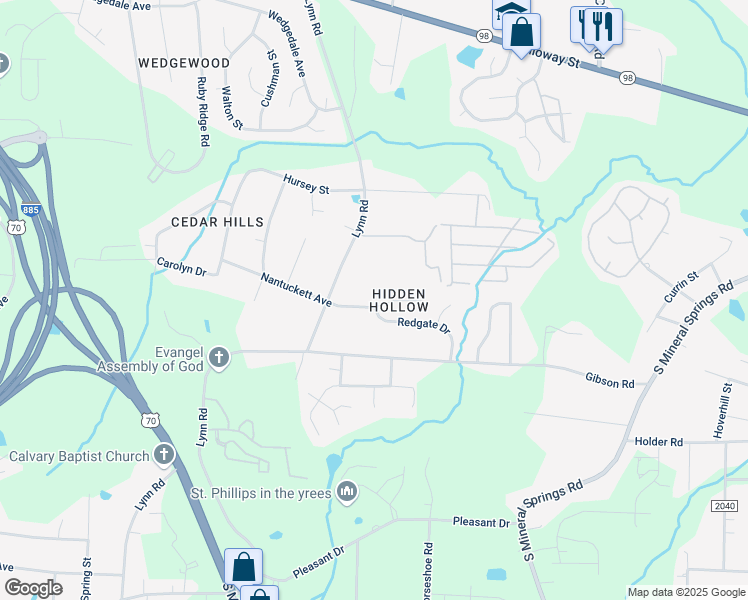 map of restaurants, bars, coffee shops, grocery stores, and more near 720 Artelia Drive in Durham