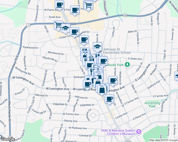map of restaurants, bars, coffee shops, grocery stores, and more near 1616 North Main Street in High Point