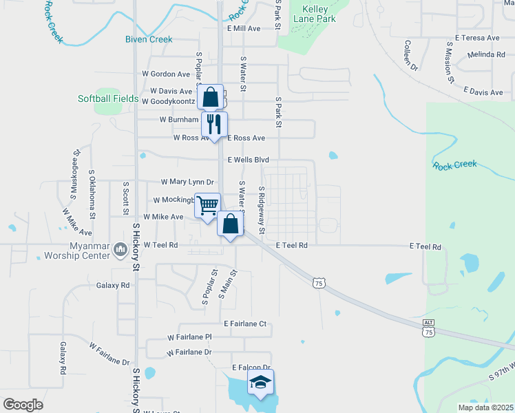map of restaurants, bars, coffee shops, grocery stores, and more near 1906 South Ridgeway Street in Sapulpa