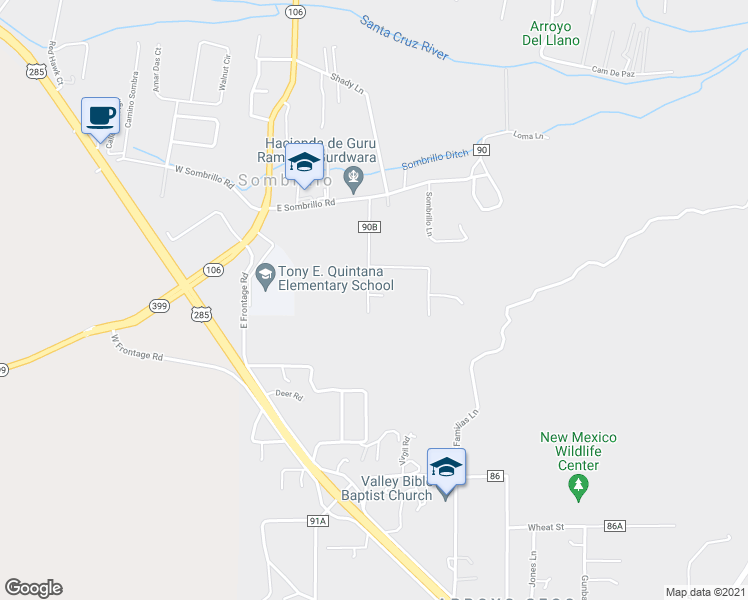map of restaurants, bars, coffee shops, grocery stores, and more near 8 Athena's Way in Española