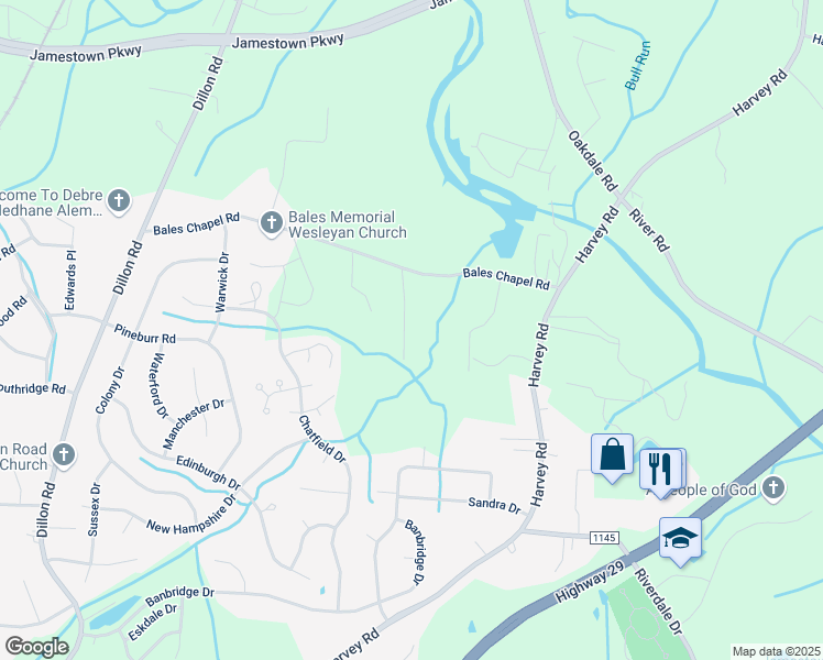 map of restaurants, bars, coffee shops, grocery stores, and more near 5311 Adrian Road in Jamestown