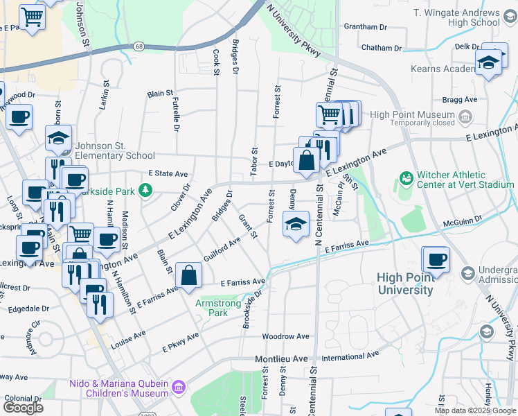 map of restaurants, bars, coffee shops, grocery stores, and more near 818 Magnolia Court in High Point
