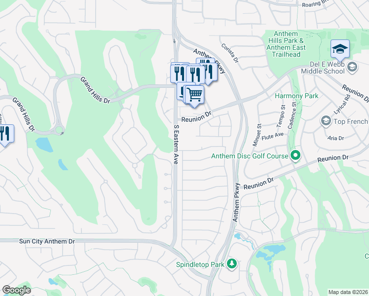 map of restaurants, bars, coffee shops, grocery stores, and more near 2590 Evansville Avenue in Henderson