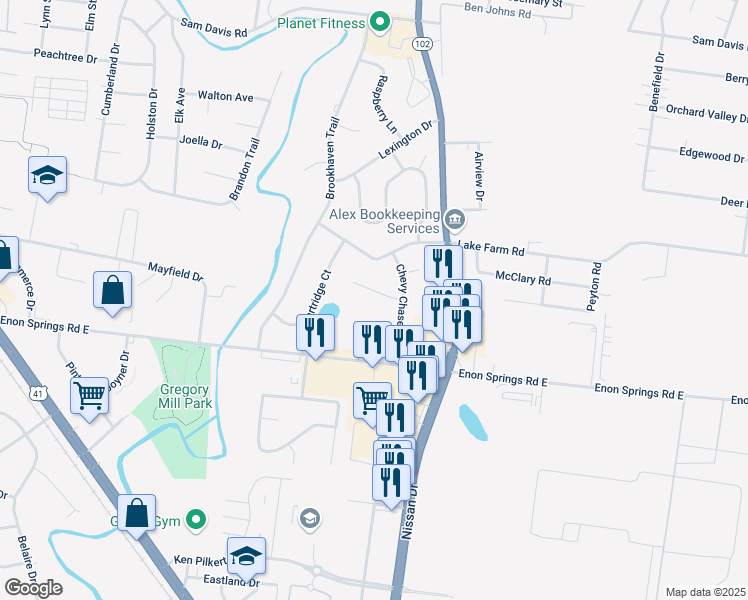 map of restaurants, bars, coffee shops, grocery stores, and more near 107 North Hampton Court in Smyrna