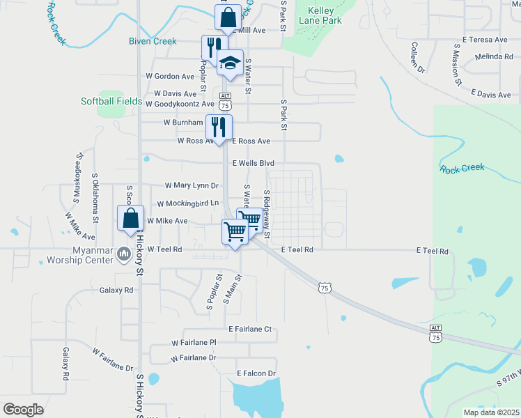 map of restaurants, bars, coffee shops, grocery stores, and more near 1906 South Ridgeway Street in Sapulpa