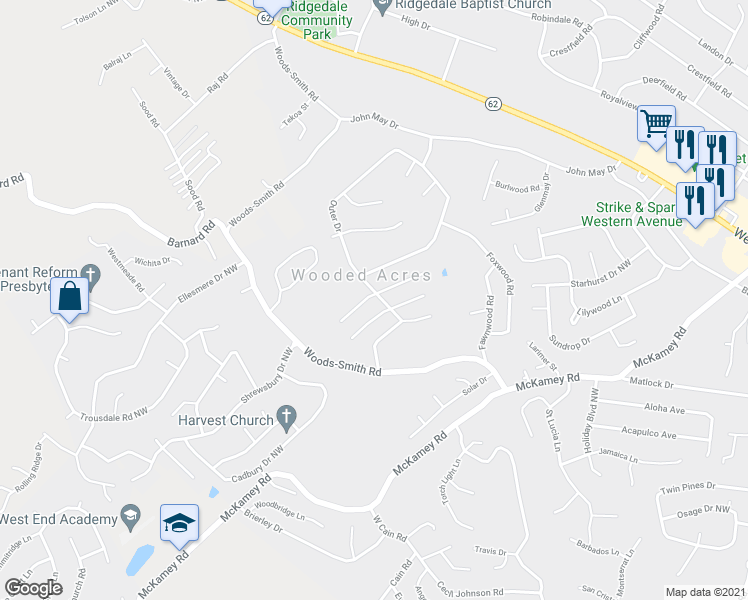 map of restaurants, bars, coffee shops, grocery stores, and more near 6000 Slater Mill Lane in Knoxville