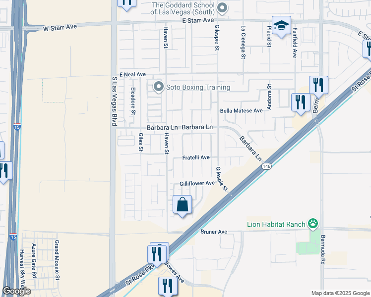 map of restaurants, bars, coffee shops, grocery stores, and more near 11778 Magliana Street in Las Vegas