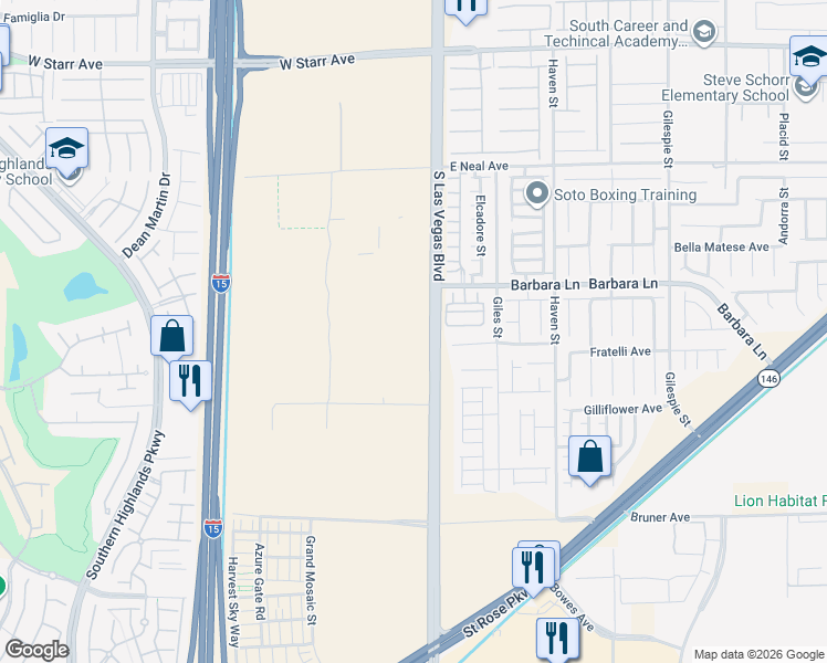 map of restaurants, bars, coffee shops, grocery stores, and more near 11753 South Las Vegas Boulevard in Las Vegas