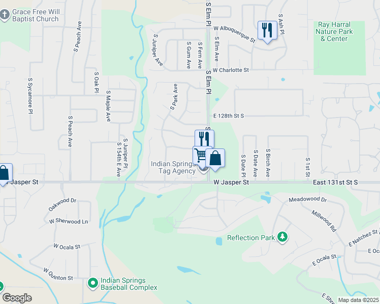 map of restaurants, bars, coffee shops, grocery stores, and more near 7838 South Gum Avenue in Broken Arrow