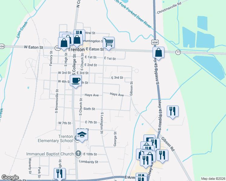 map of restaurants, bars, coffee shops, grocery stores, and more near 309 Hays Avenue in Trenton