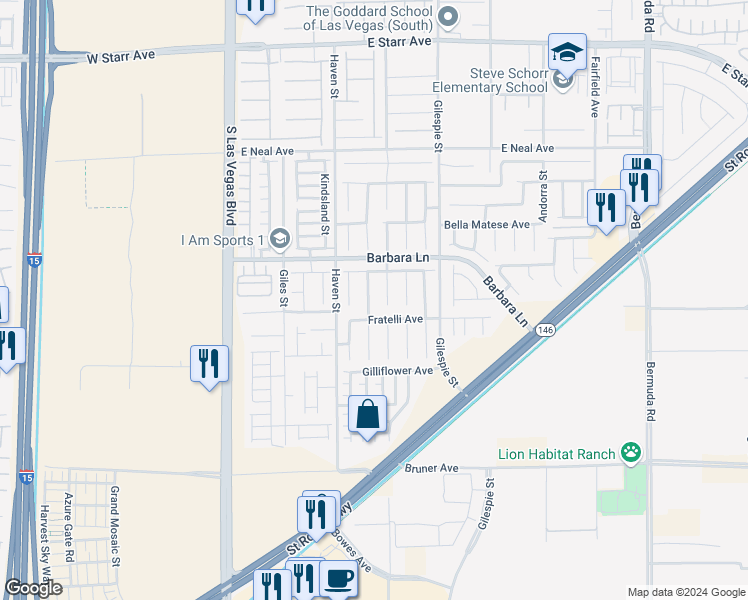 map of restaurants, bars, coffee shops, grocery stores, and more near 11778 Magliana Street in Las Vegas