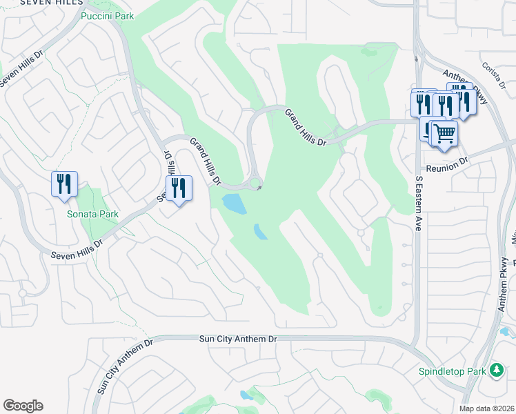 map of restaurants, bars, coffee shops, grocery stores, and more near 2851 Grand Hills Drive in Henderson