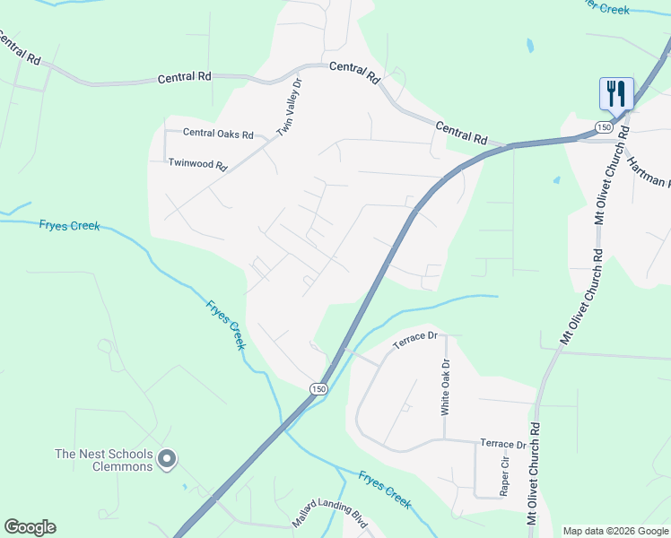 map of restaurants, bars, coffee shops, grocery stores, and more near 403 Lyons Drive in Clemmons