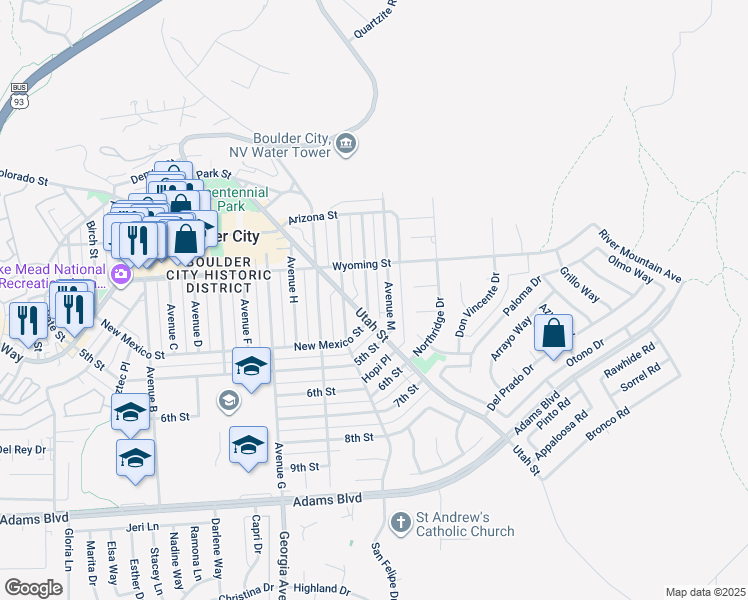 map of restaurants, bars, coffee shops, grocery stores, and more near in Boulder City
