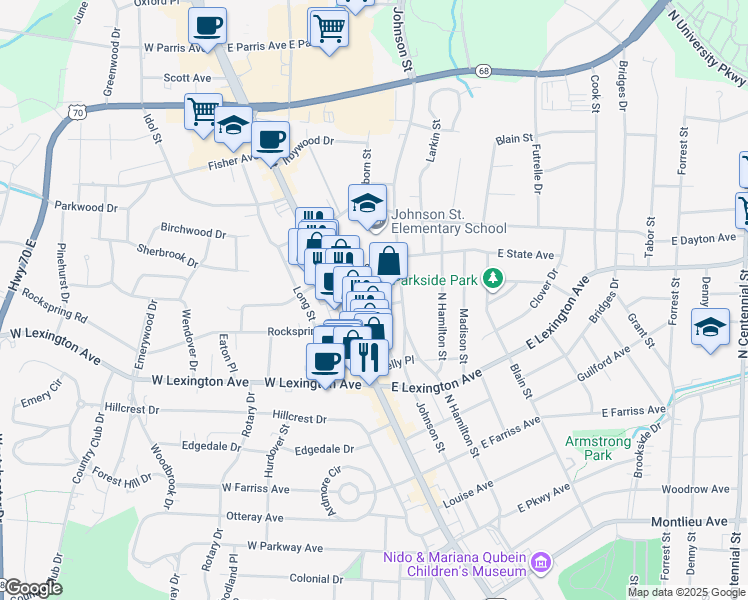map of restaurants, bars, coffee shops, grocery stores, and more near 201 Neal Place in High Point
