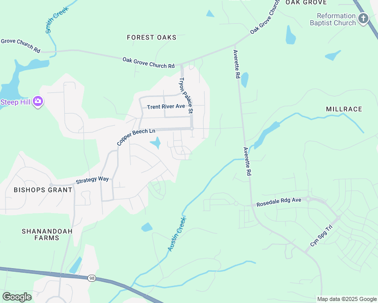 map of restaurants, bars, coffee shops, grocery stores, and more near 5634 Copper Beech Lane in Wake Forest
