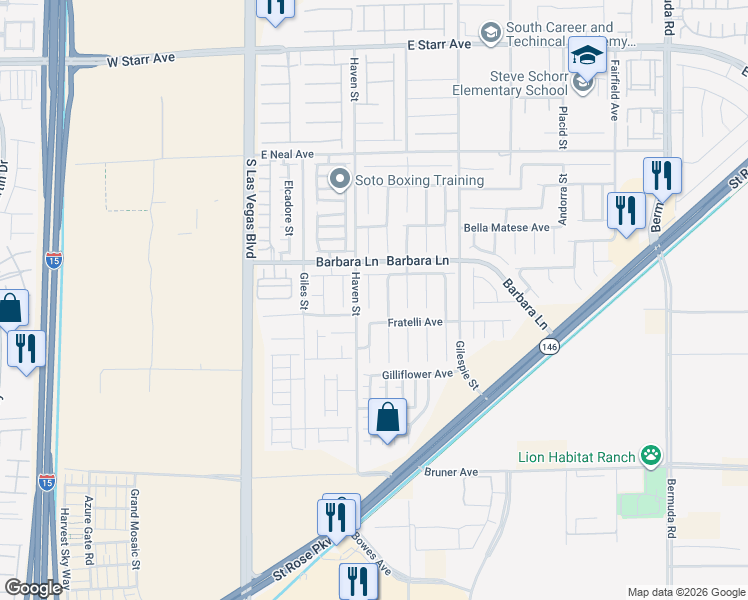 map of restaurants, bars, coffee shops, grocery stores, and more near 11768 San Rossore Court in Las Vegas