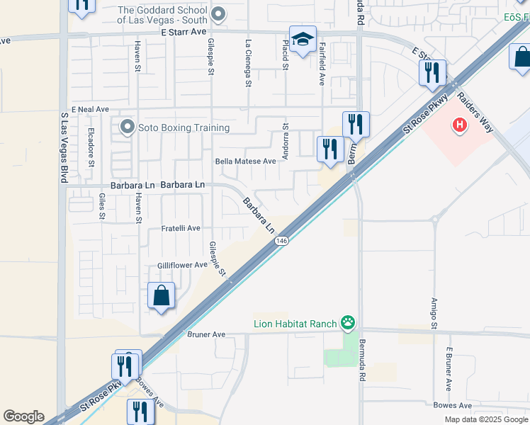 map of restaurants, bars, coffee shops, grocery stores, and more near 11783 Fern Creek Lane in Las Vegas